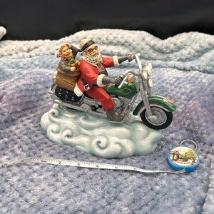 Harley-Davidson Santa on Green Motorcycle Holiday Figurine
